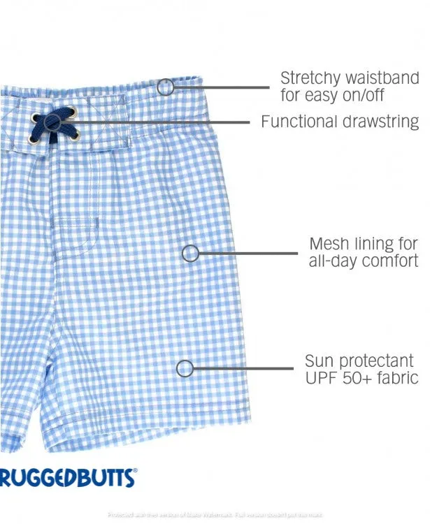 RuggedButts Cornflower Blue Gingham Swim Trunks