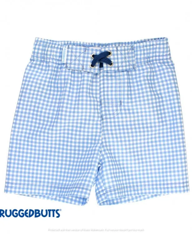 RuggedButts Cornflower Blue Gingham Swim Trunks