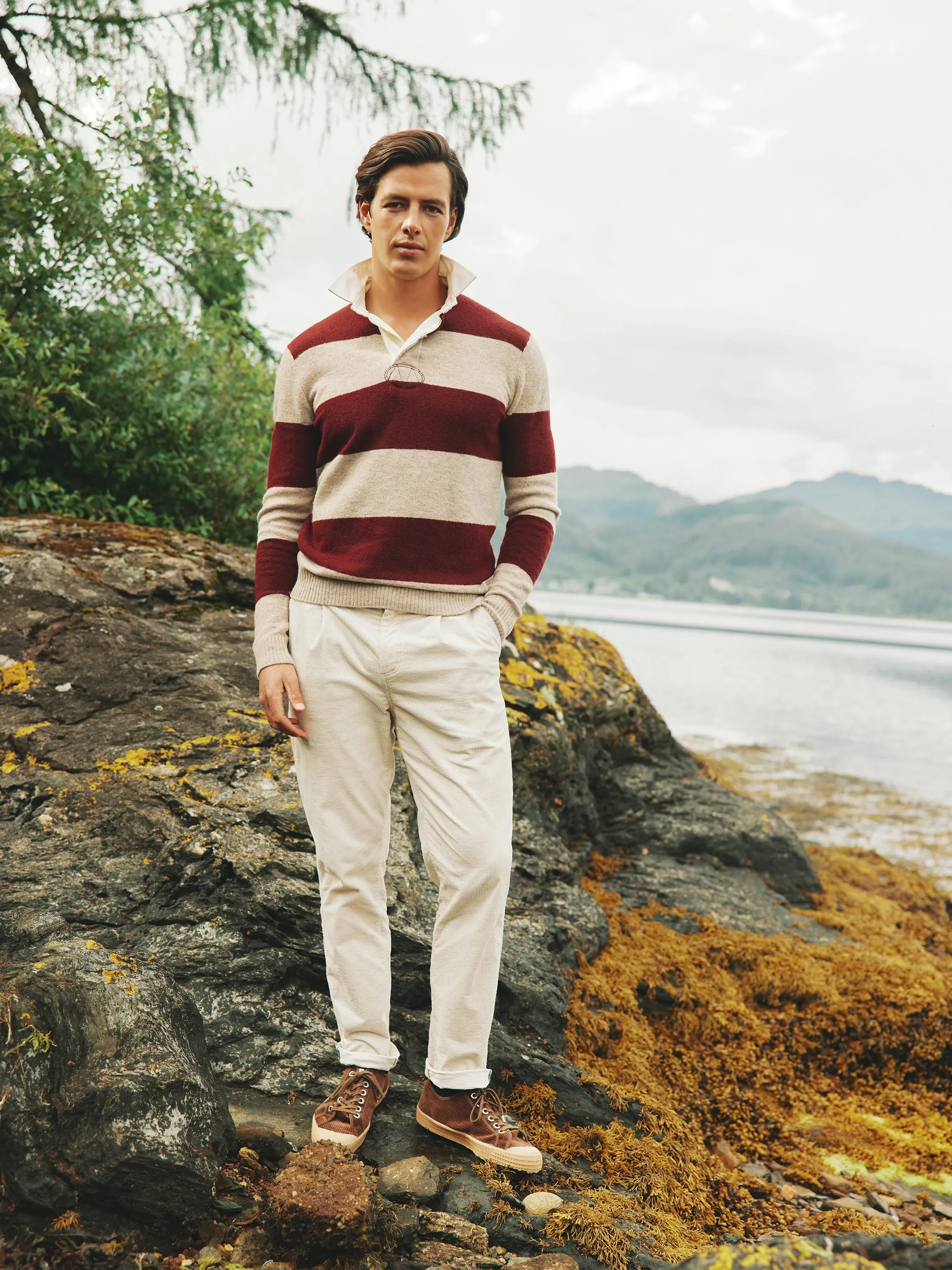 Seymour Burgundy & Cream Knitted Rugby Shirt