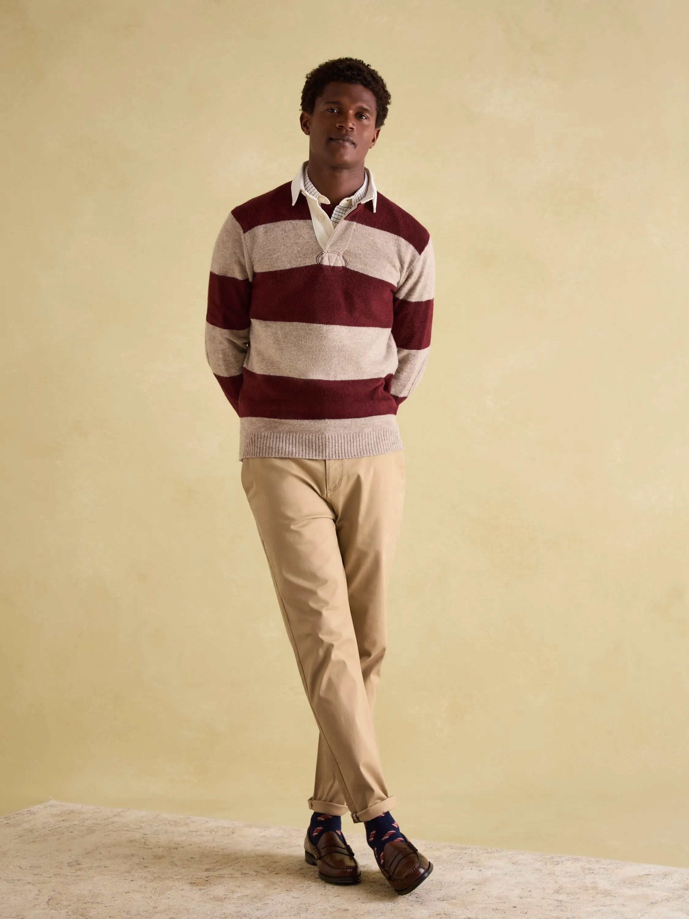 Seymour Burgundy & Cream Knitted Rugby Shirt