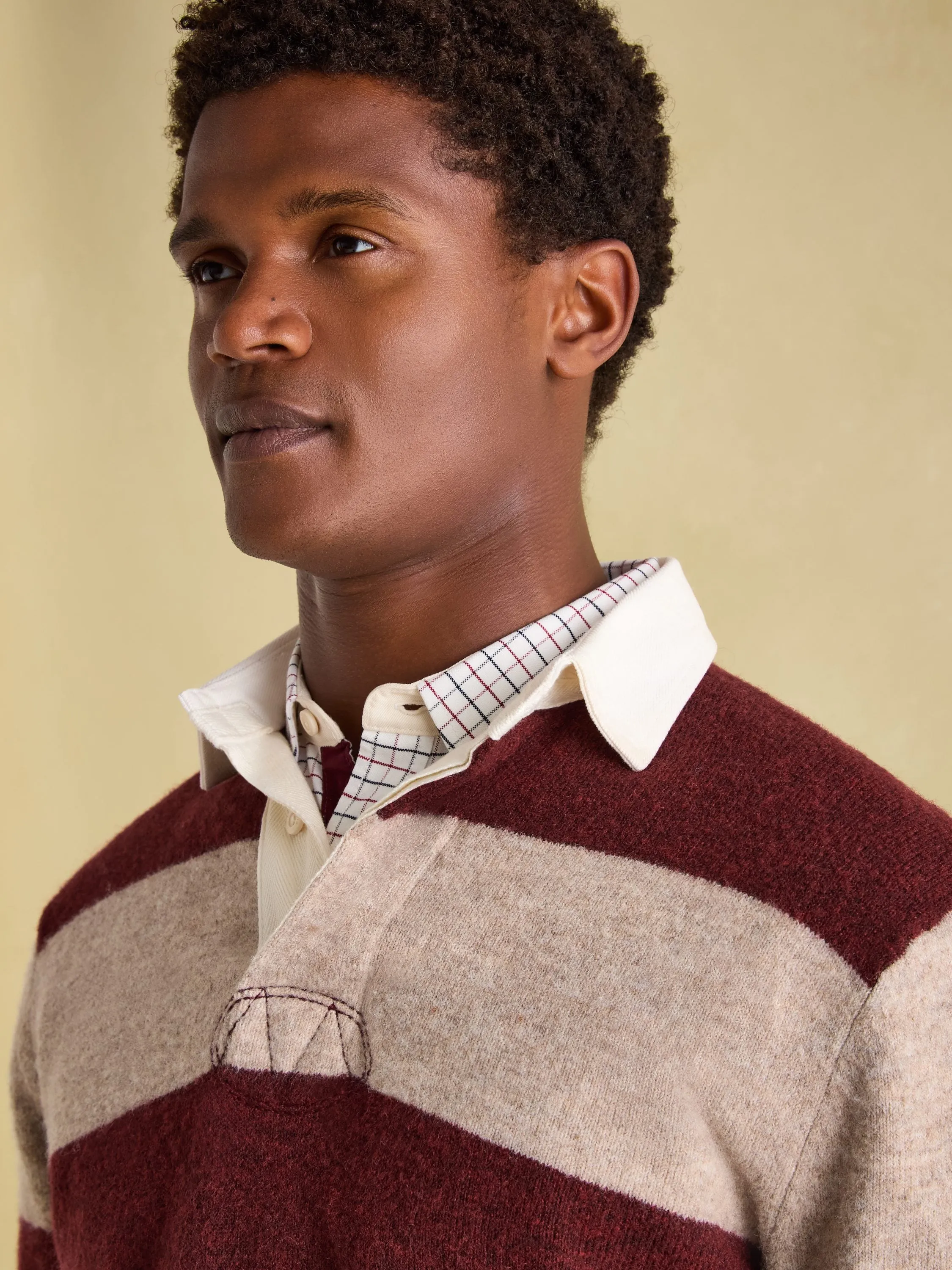 Seymour Burgundy & Cream Knitted Rugby Shirt