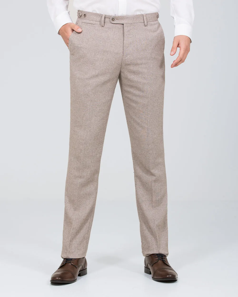 Skopes Jude Slim Fit Tall Trousers (stone herringbone)