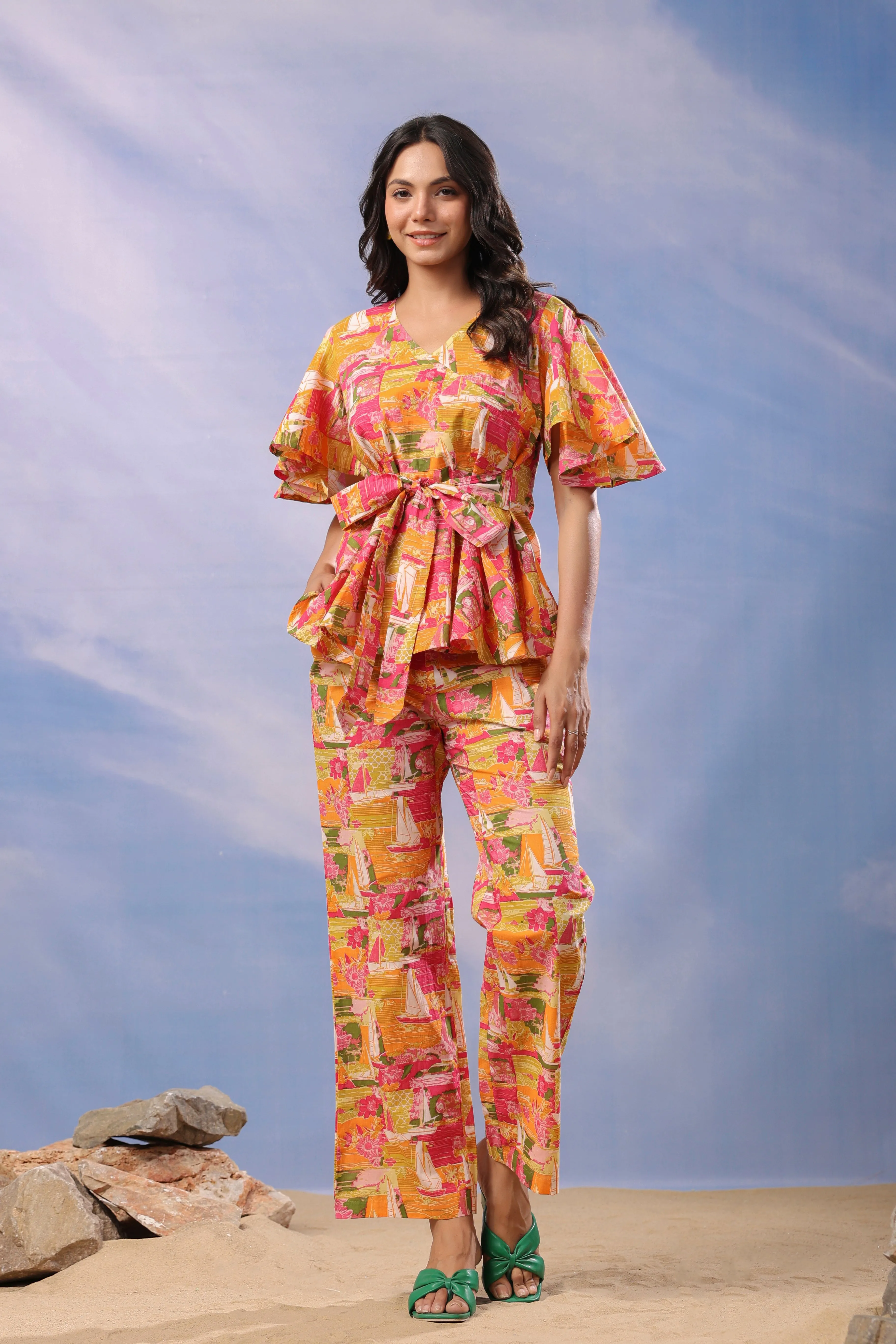 Sunset Serenade Cotton Loungewear Top Set