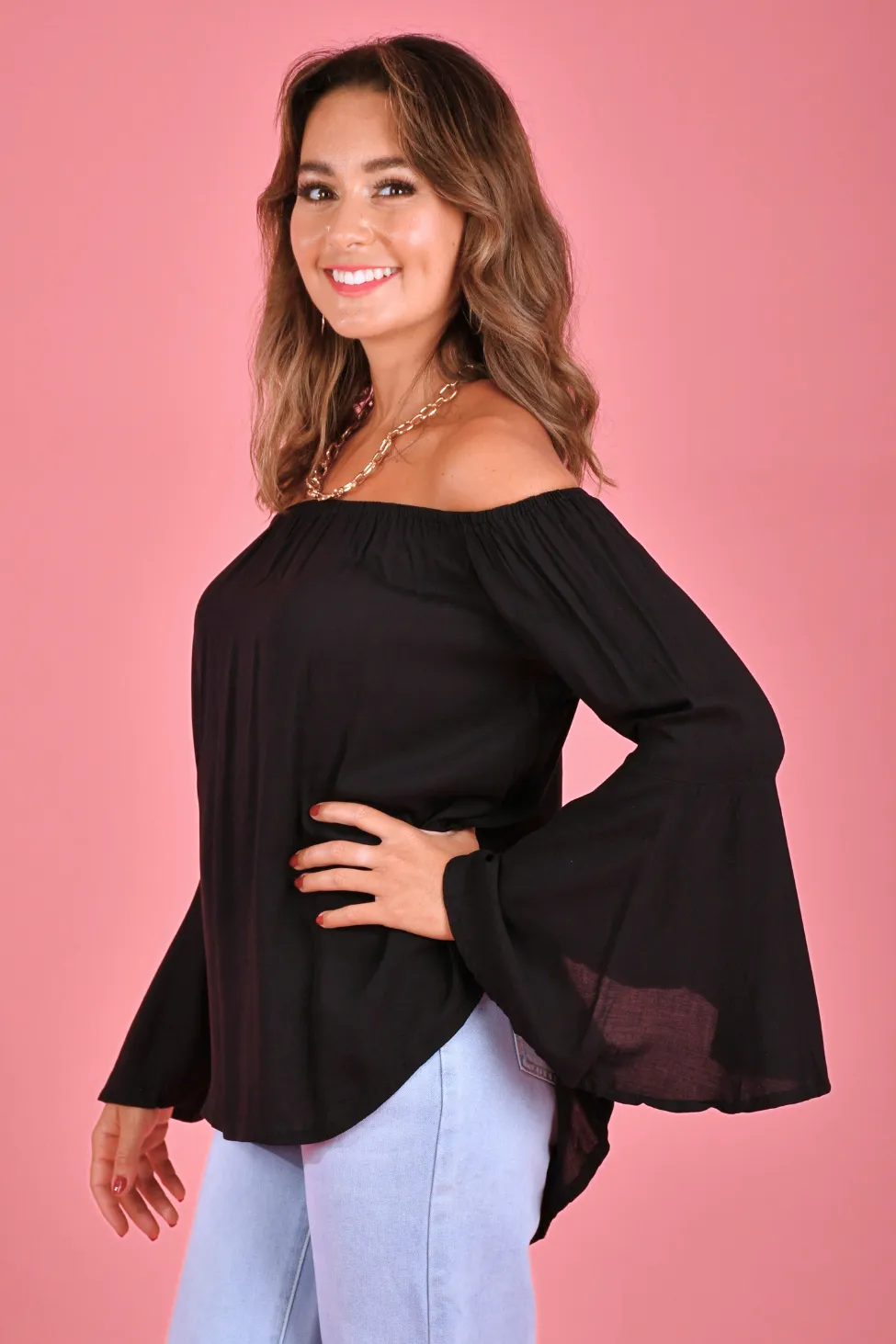 VGLT889 - BELL SLEEVE TOP - BLACK