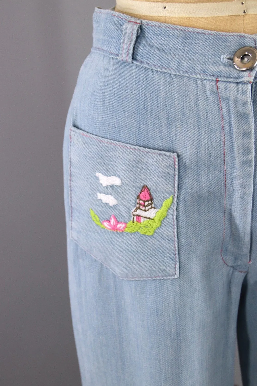 Vintage 1960s Embroidered Bell Bottom Jeans