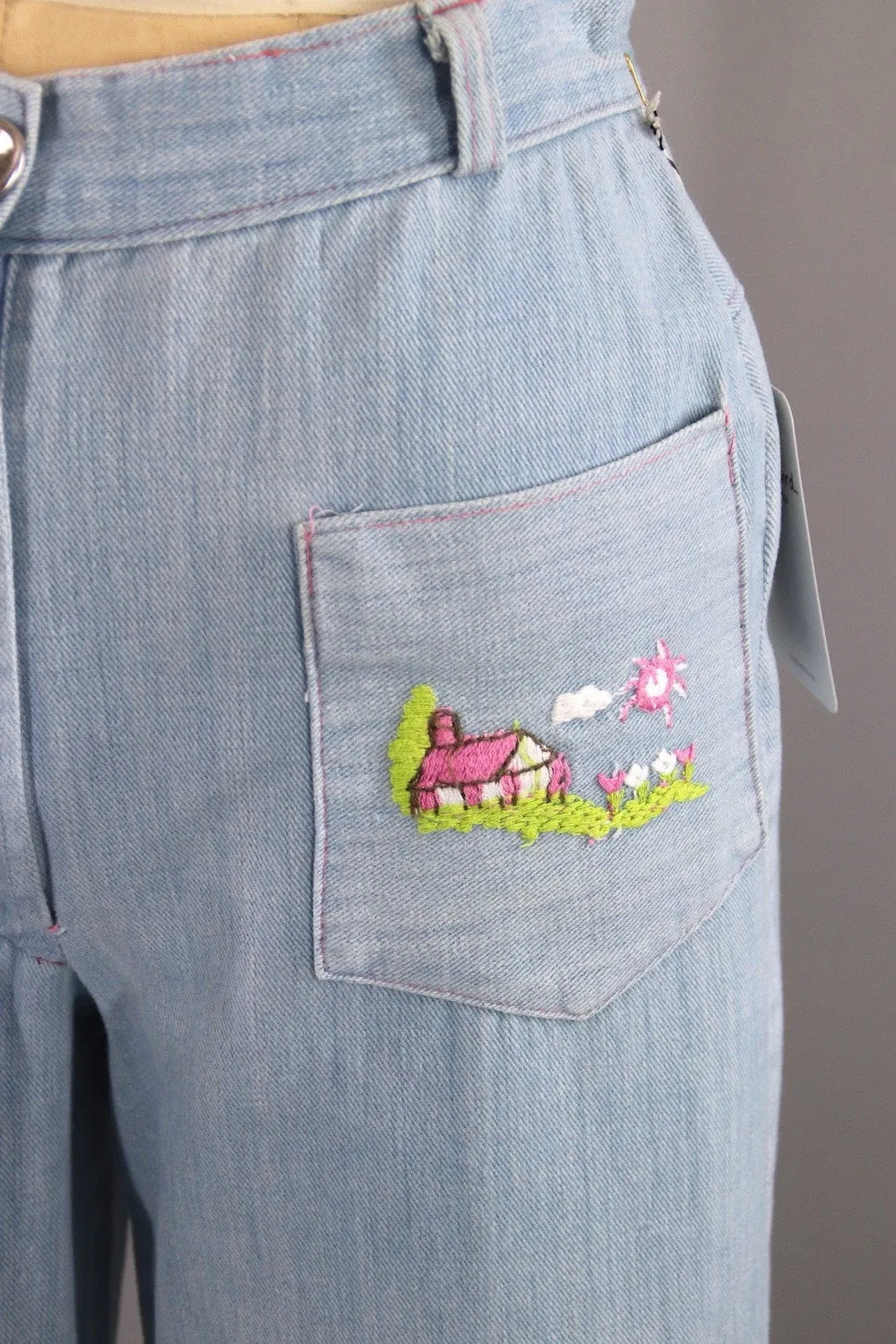 Vintage 1960s Embroidered Bell Bottom Jeans