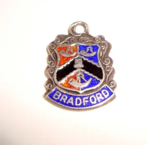 Vintage Bradford Silver Charm Enamel Crest Travel Shield