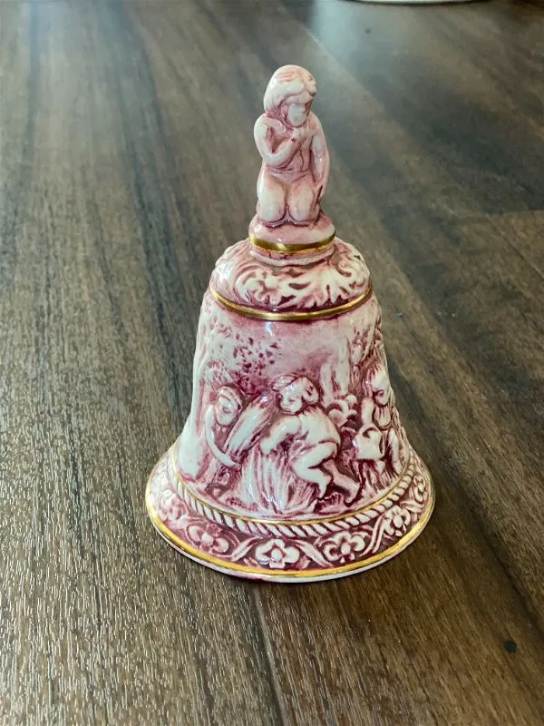 vintage compadimonte pink and white bell with children/angels