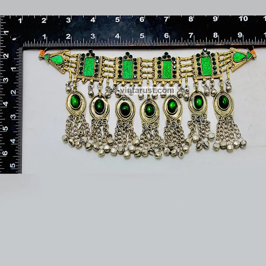 Vintage Green Choker Necklace With Dangling Bells