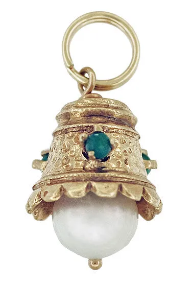 Vintage Movable Pearl Bell Charm in 14K Gold