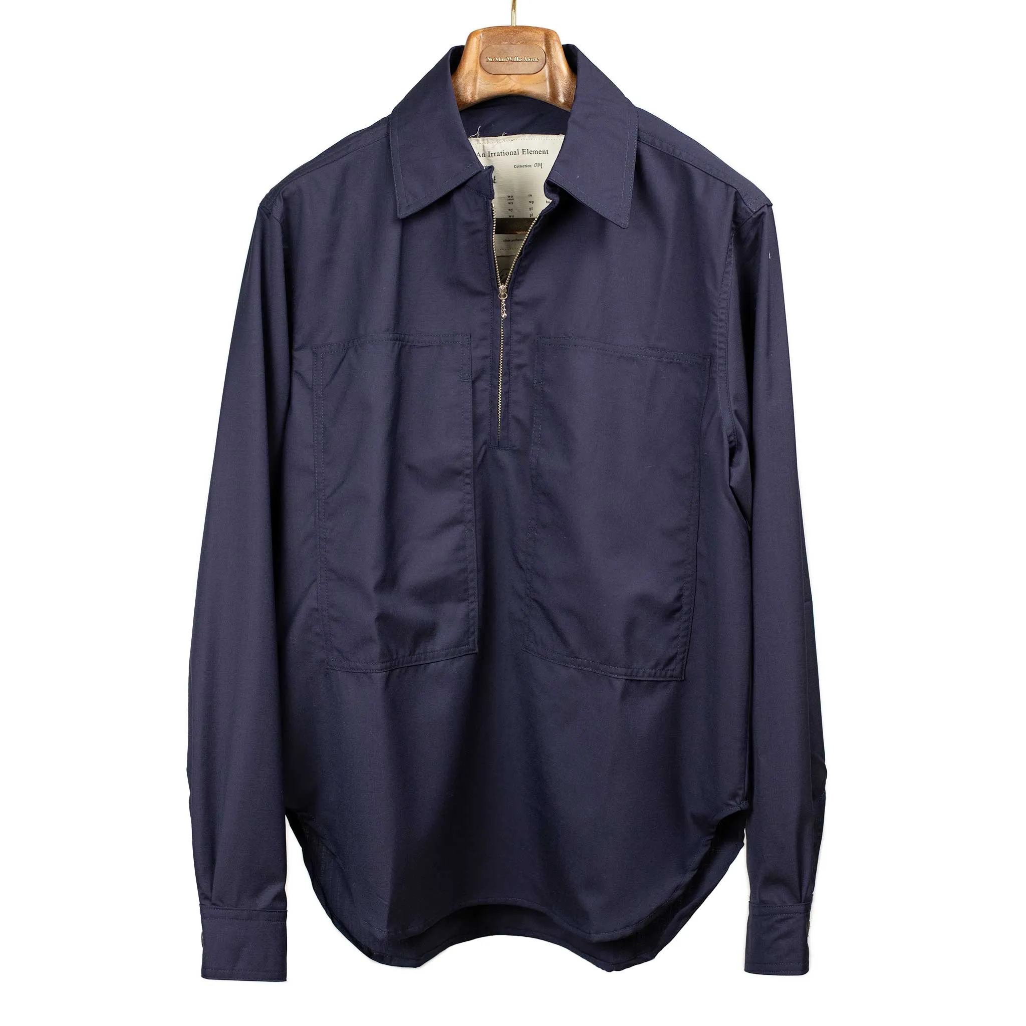 Vintage popover zip shirt in dark navy Italian tropical wool