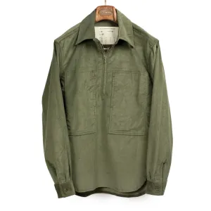 Vintage popover zip shirt in washed green cotton corduroy