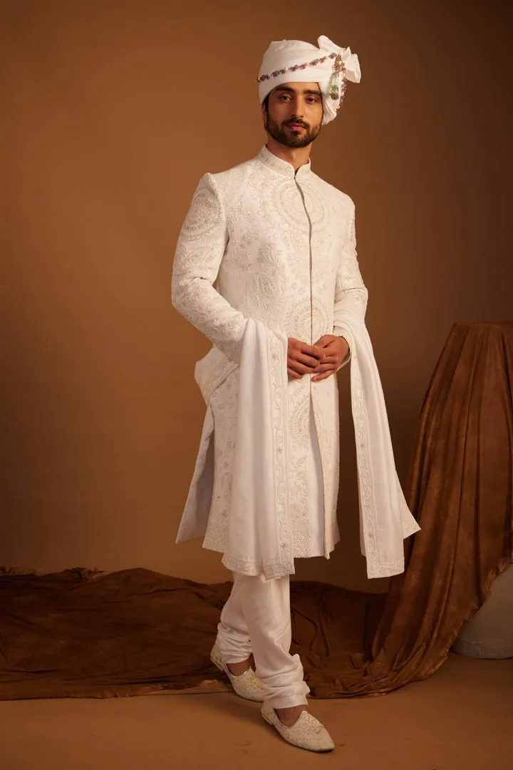 White Peony Sherwani Set