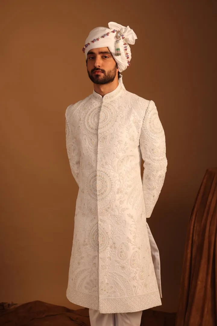 White Peony Sherwani Set