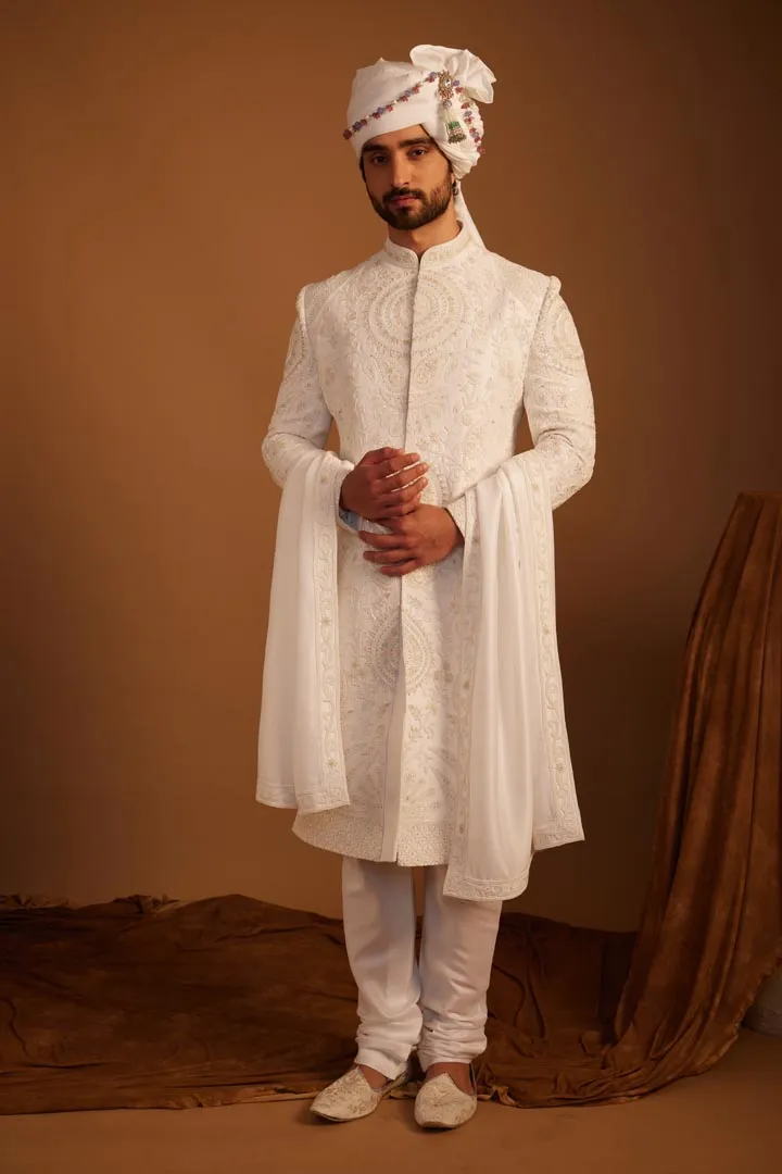 White Peony Sherwani Set