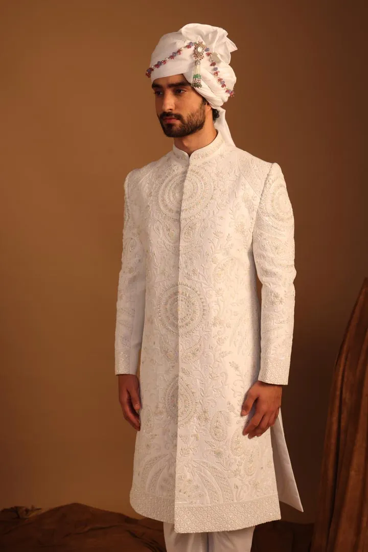 White Peony Sherwani Set