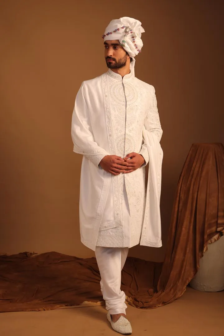 White Peony Sherwani Set