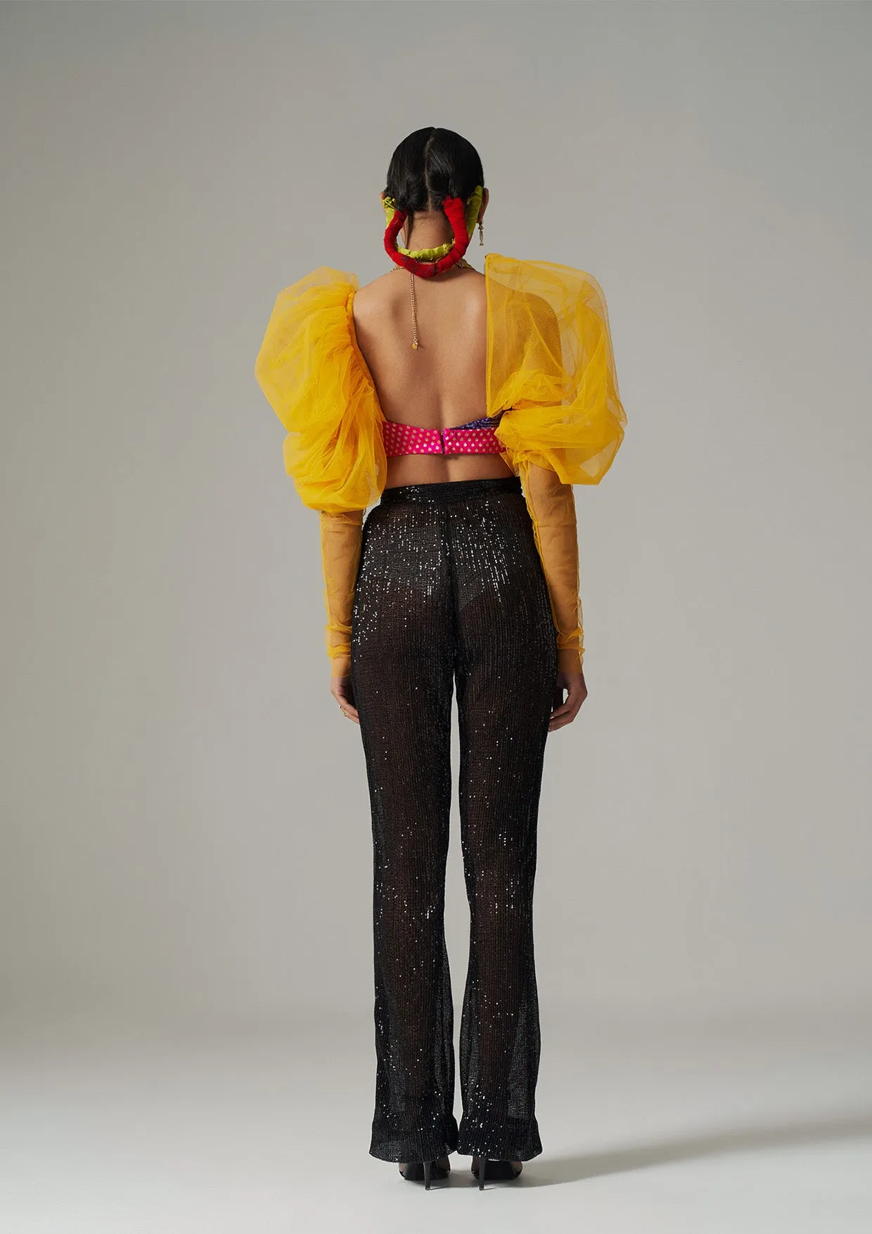 Wide-Leg Sequin Sheer Trousers