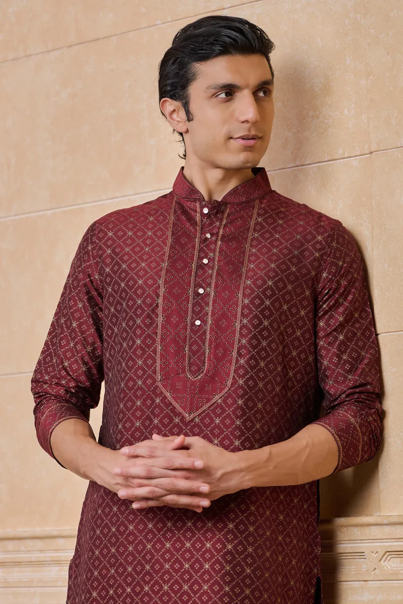 Wine All Over Geometrical Print Kurta