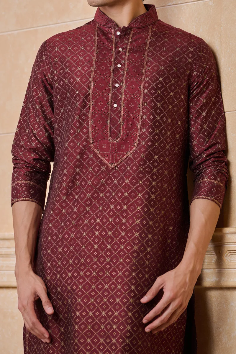 Wine All Over Geometrical Print Kurta