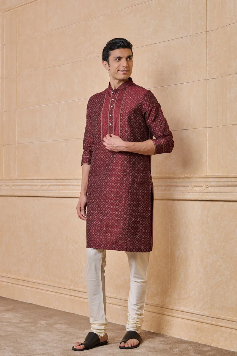 Wine All Over Geometrical Print Kurta