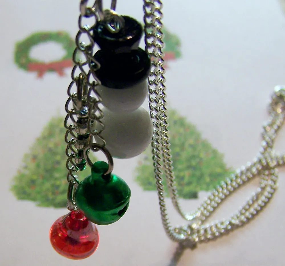 Winter Snowman Jingle Bells Necklace