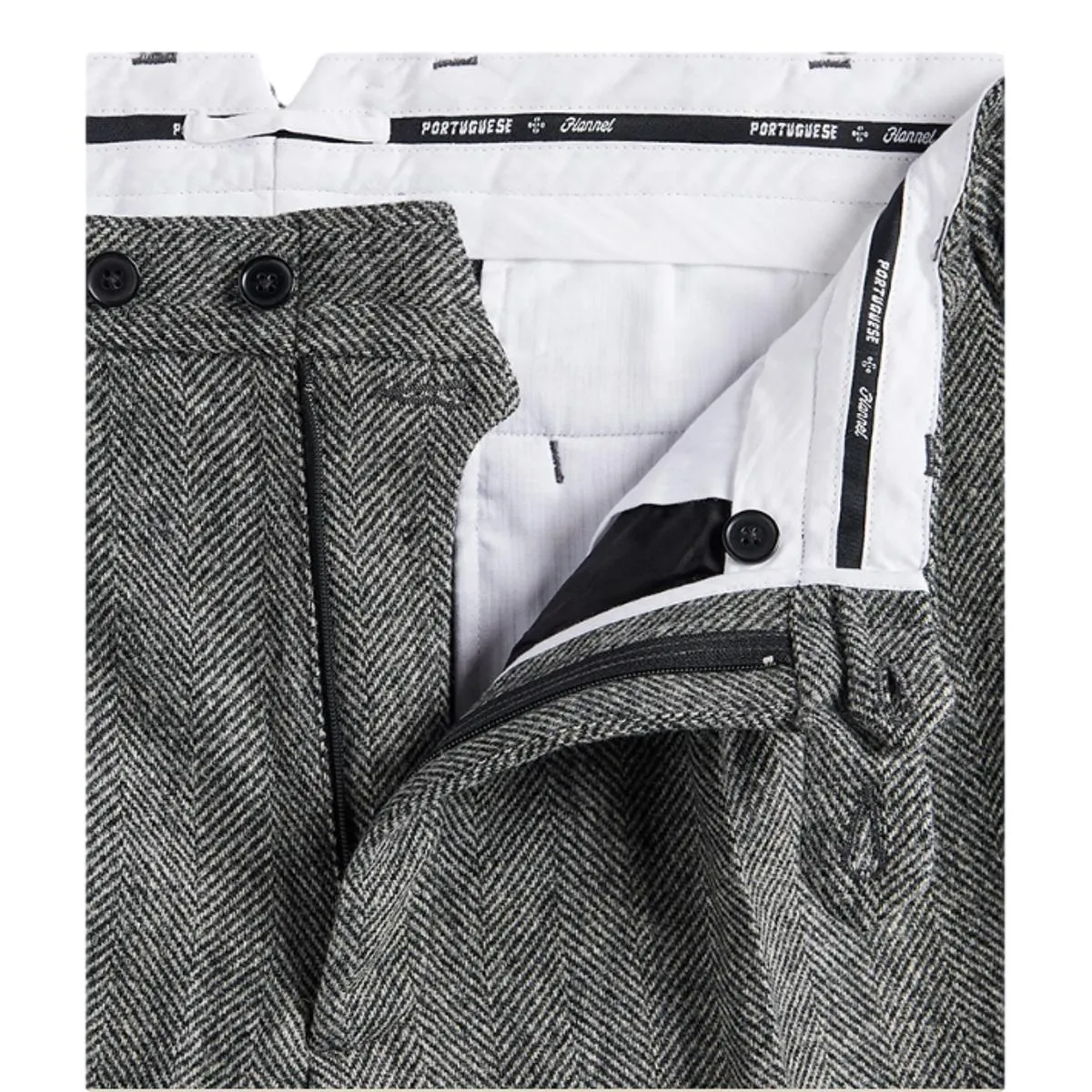 Wool Herringbone Trousers Grey